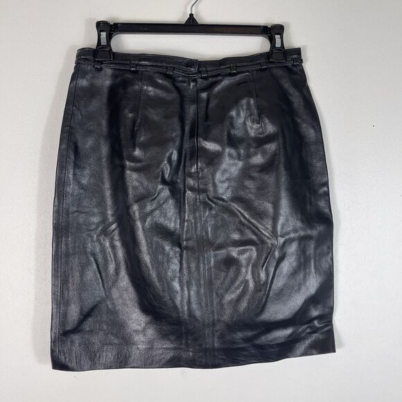 Vintage 90’s High Waist Leather Pencil Skirt Women’s Size 6 Black Belt Mob Wife - Picture 2 of 11